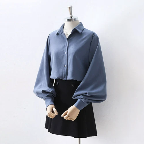 Camicia blusa donna manica a sbuffo top formale retrò bottoni casual bianco nero - Foto 7 di 18