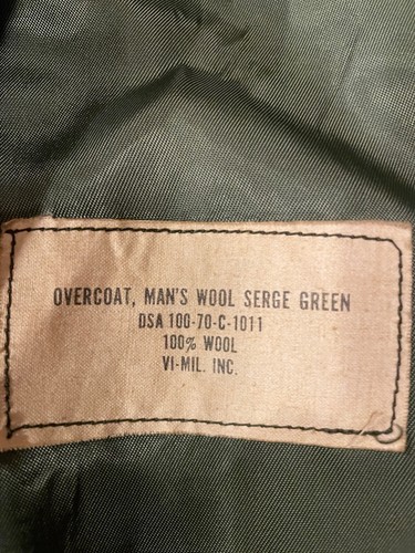 Vintage 1970’s Marine Corp Green Wool Overcoat 100% Wool Serge Green 36R - Picture 2 of 12