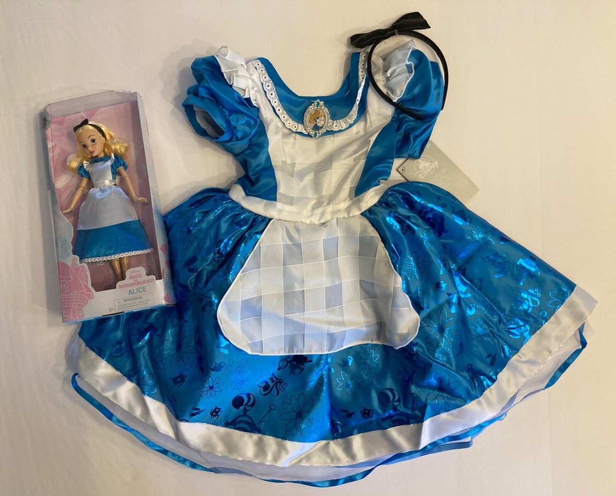 NWT Disney Store Alice in Wonderland 5-6 Costume Dress Headband & Classic  Doll