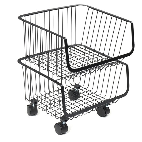 STORAGE STACKING WIRE BASKET STACKABLE SHELVES VEGETABLE FOOD KITCHEN RACK WHEEL - Picture 24 of 43