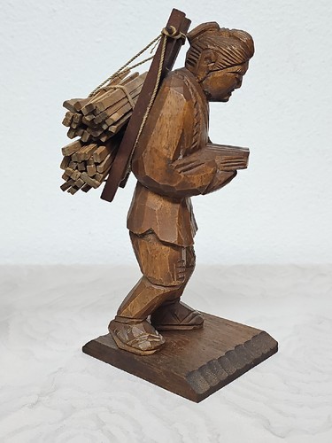 Figurine vintage in legno intagliato a mano contadino giapponese uomo e donna contadina rare - Foto 14 di 18