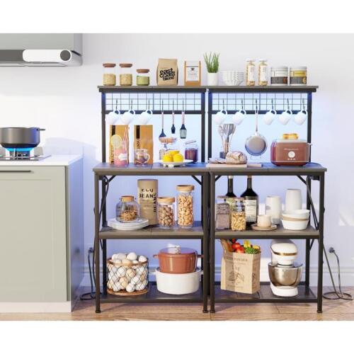 4Tier Bakers Rack W/ Power Outlet LED Light Kitchen Storage Microwave Stand New - Picture 9 of 9