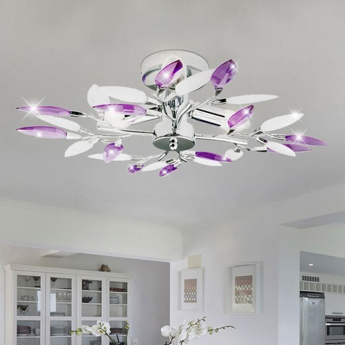Deckenleuchte Deckenlampe Wohnzimmerleuchte Metall 3 flammig Chrom Dekorblätter - Bild 5 von 18