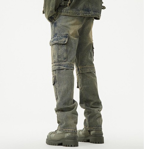 Men's Retro Blue Denim Jeans Straight Leg Pockets Punk Hip Hop Pants Trousers - Bild 6 von 11