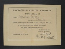 Poland 1938 Invitation to Elections to the Sejm of the Republic of Poland.