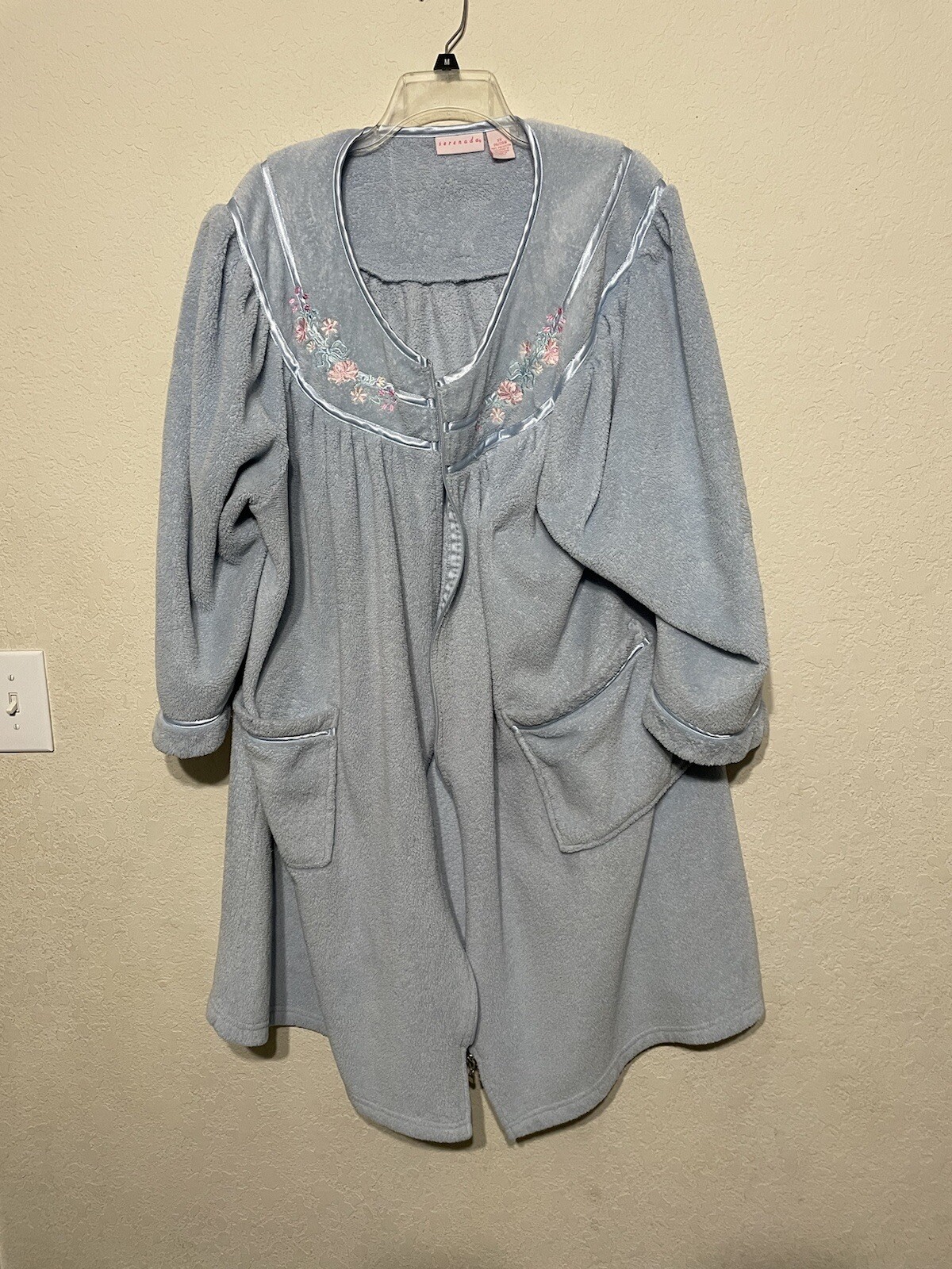 Serenada Womens Blue Floral Brush Cotton Gown/Robe HouseCoat Snaps 3XL