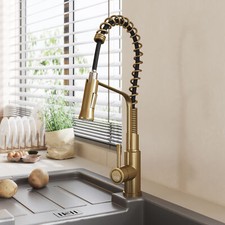 Modern Kitchen Mixer Tap Dual Spout Pull Out Single Spray Lever Brushed Gold