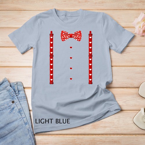 Red Hearts Bow Tie Suspenders Valentines Day Costume T-Shirt Unisex T-shirt - Picture 5 of 15