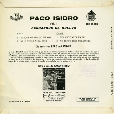 PACO ISIDRO / Cante Flamenco / HISPAVOX HH 16-133 Press