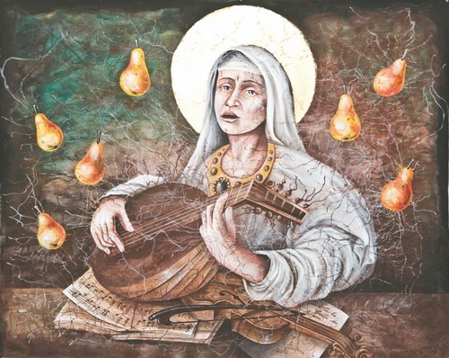 religious art sacred painting contemporary saint women portrait music pears aceo - Foto 5 di 24