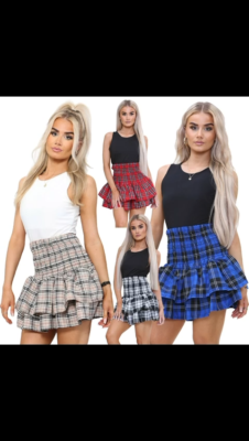 WOMENS FRILL MINI SHORT RARA SKIRT LADIESCHECK DOGTOOTH GATHERING