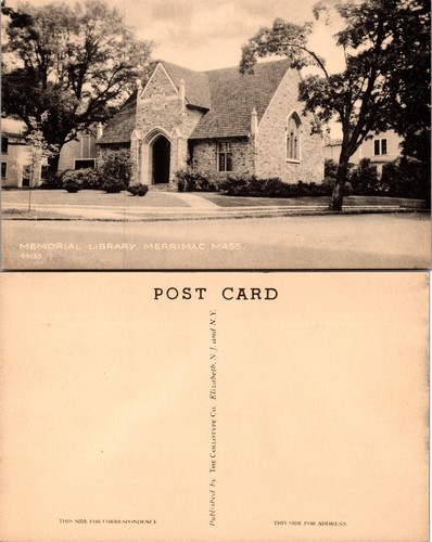 Memorial Library Steingebäude Merrimac Massachusetts MA Postkarte