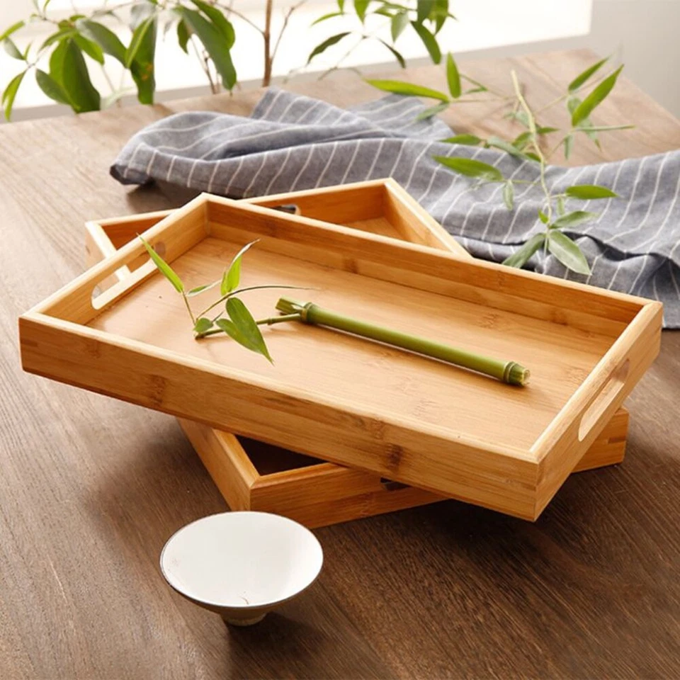 Rectangle Tray Bamboo Serving Tray Breakfast Food Fruits Tea Cup Storage Trays - image 2 of 4
