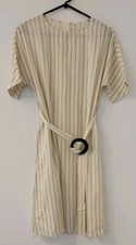 Women's Short Sleeve Striped Belted Mini Dress Size M