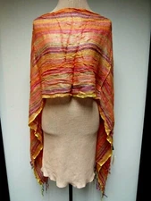 NEW YORK & CO Loose Weave 19 x 67 Long Scarf Fringe Pink Salmon Gold Purple NWT