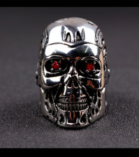 NEW STOCK TERMINATOR SKULL RING NOW WITH RED EYES SHIPS FROM USA