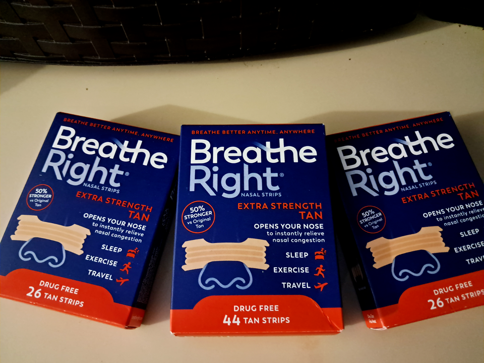 2 pack BREATHE RIGHT NASAL STRIPS EXTRA STRENGTH TAN 96 total EXP 2028