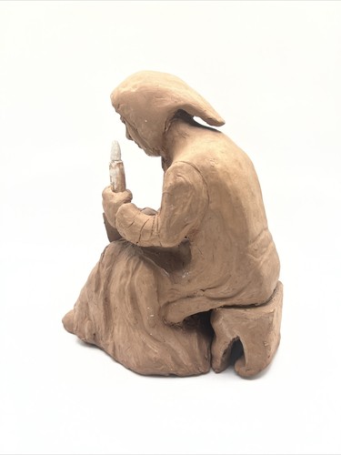 RARE VINTAGE RED CLAY SIGNED H. BARTON SCULPTURE WOMAN READING BOOK WITH CANDLE - Picture 6 of 18