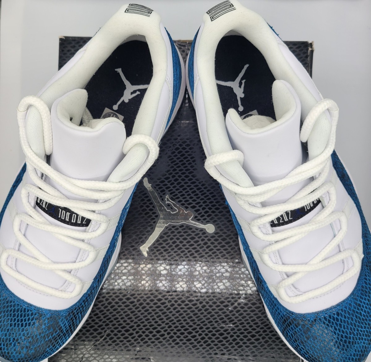 Jordan 11 low navy snakeskin on feet sale