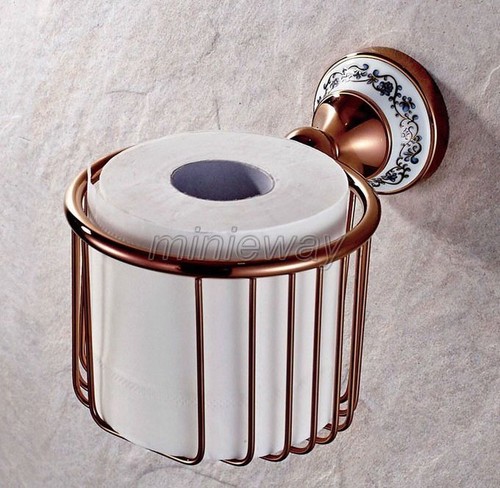 Rose Gold Copper Wall Mounted Bathroom Toilet Paper Roll Holder Basket mba389 - Picture 4 of 6