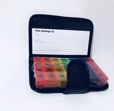 Deluxe 7 Day Color Coded Pill Boxes With Black Wallet Easy