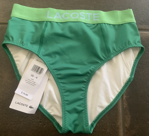 NWT Women's Lacoste Print Bikini Bottom w/Oversized Logo in Green Size 36-4 - Picture 14 of 24