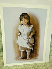 Den-386  Dianne DENGEL print; "GIRL WITH HAT"  9 X 12" w/border, signed