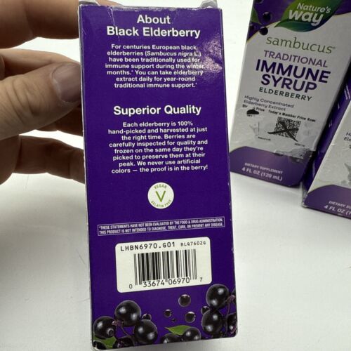 Lot 3 NATURE'S WAY SAMBUCUS IMMUNE SYRUP EXP: 10/26 4 FL OZ - Picture 3 of 4