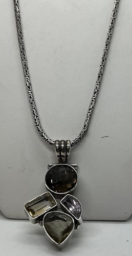 Vintage Sterling Silver Byzantine Balinese Necklace Amethyst Pendant - Picture 1 of 5