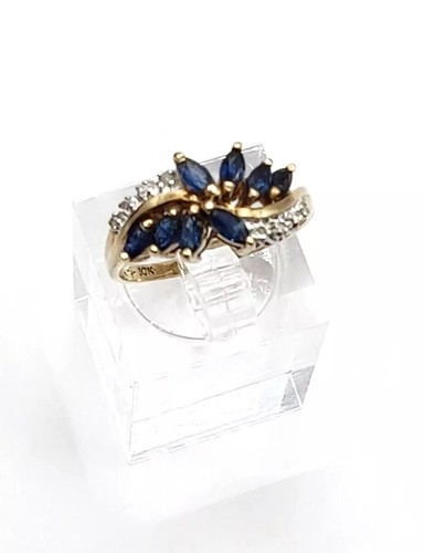 10K Yellow Gold Diamond & Sapphire Marquise Waterfall Swirl Cocktail Ring - Picture 4 of 9