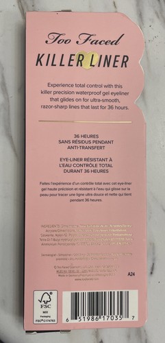 Delineador de ojos Too Faced Killer Black Killer Control total 36 horas gel impermeable - Imagen 2 de 2