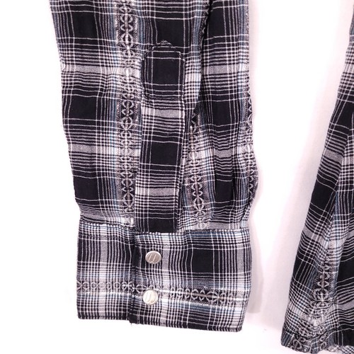Camisa de rodeo Wrangler para mujer manga larga pequeña negra/gris a cuadros perla a presión - Imagen 6 de 12