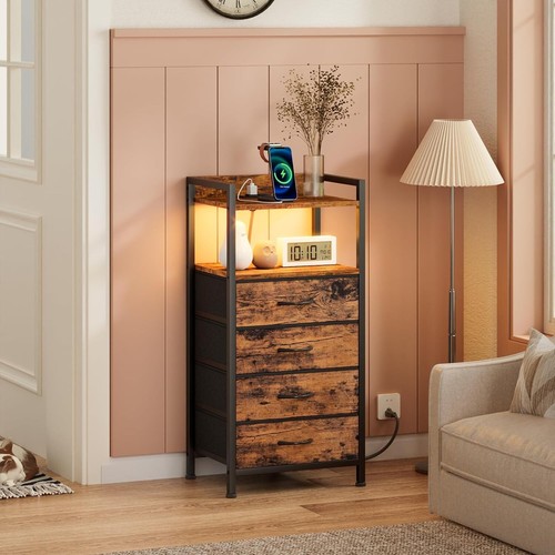 Stylish Bedroom Dresser with Charging Station and Wooden Shelf - Rustic Brown - Picture 8 of 10
