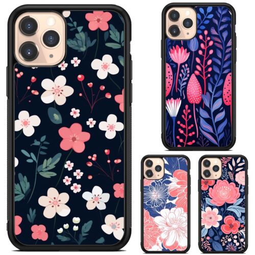 botanical elements Floral navy Hard Black Case For iPhone 5S SE 6S 7S 8 Plus - Picture 1 of 25