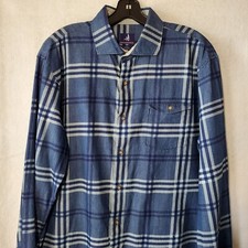 Johnnie O Button Up Shirt Men's Large Strip Long Sleeve Button Up Cotton Blue