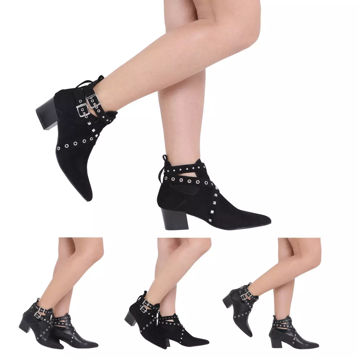 Studded boots store with buckles