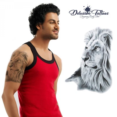 DELUSION TATTOOS LÖWE TEMPORÄRES TATTOO KÖRPERKUNST HERREN, DAMEN, KINDER, AUFKLEBEN TATTOO, WASSERDICHT
