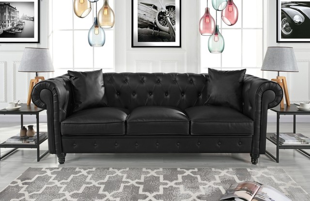Clic Bonded Leather Living Room Couch Scroll Arm Chesterfield Clic Bonded Leather Living Room Couch Scroll Arm Chesterfield Sofa Black For Online