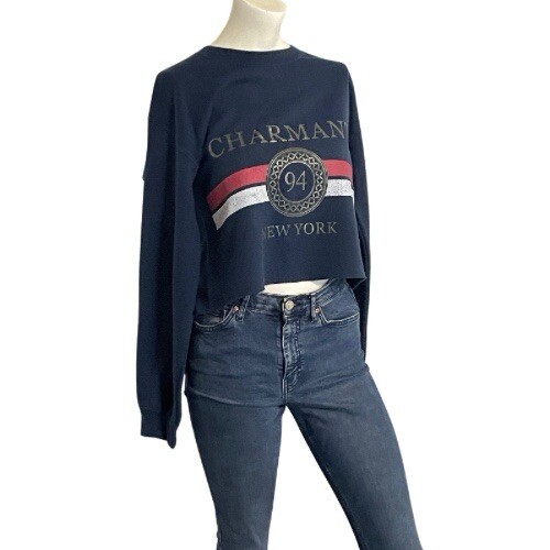 Ladies Grey cropped Sweatshirt river Island size XS Charmant New York - Picture 3 of 7