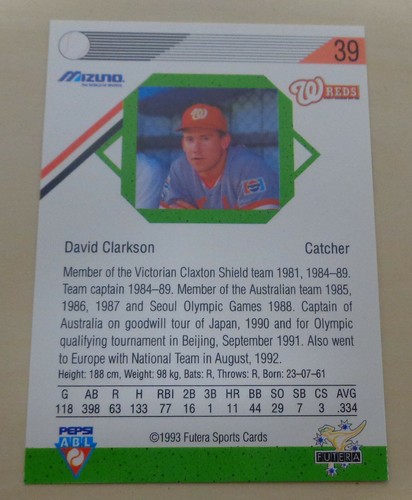1993 Futera Australian Baseball League (ABL) WAVERLEY REDS singles - Picture 5 of 11