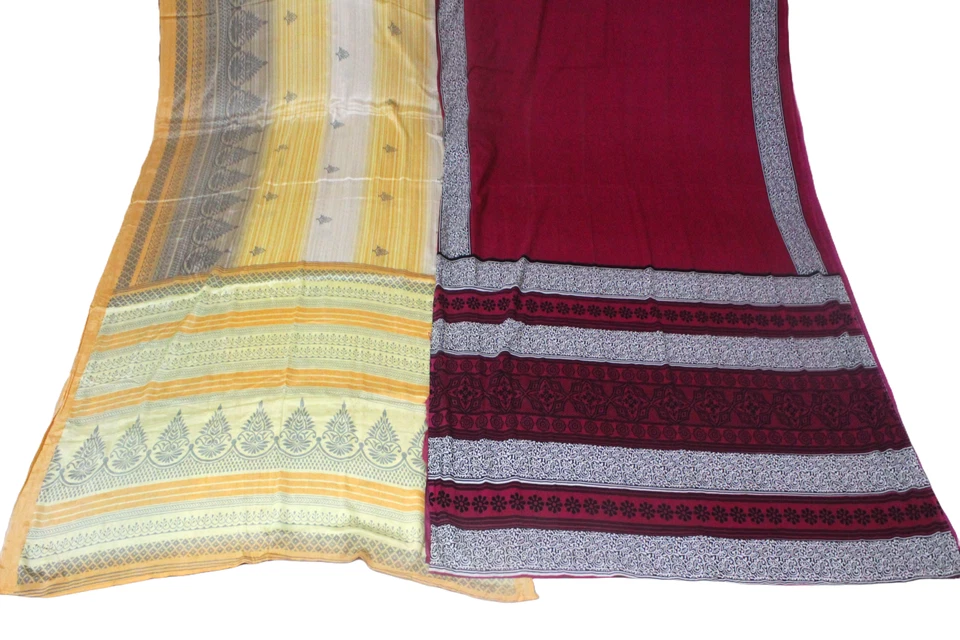 Lot 2 Pcs Dress Indian Vintage Printed Used Silk Sari Curtain Drape Saree Fabric - Изображение 3 из 4