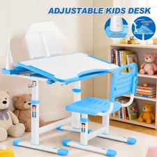 Blue Kids Ergonomic Study Desk Chair Sets Height Adjustable Girl Boy Lamp,Drawer