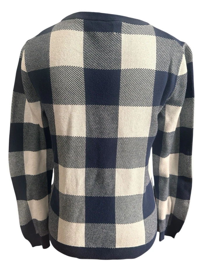 J. Crew Teddie Crewneck Sweater Buffalo Check Plaid Blue Women’s Size Medium M - Image 2 of 3