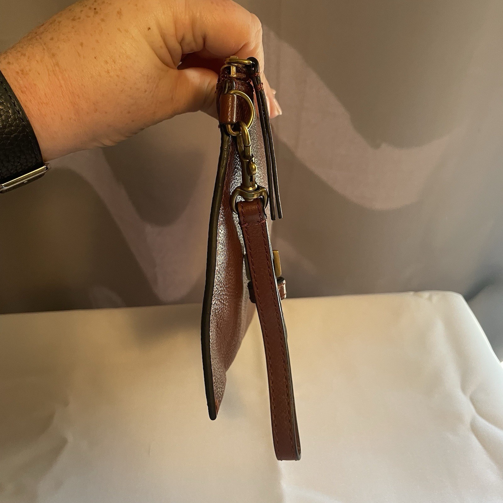 Frye Brown Leather Rectangle Wristlet Wallet Pouc… - image 5