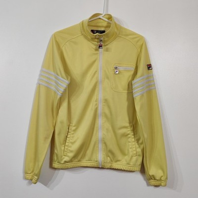 Fila White Line Trainingsjacke Gr. UK Small Zitronengelb Reißverschluss 80er Freizeit 