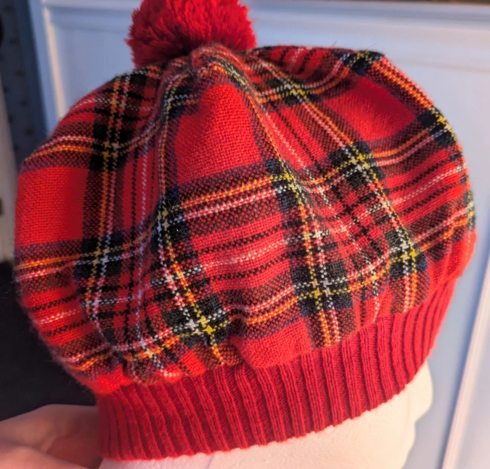 Boina a cuadros Edinburgh Woolen Mills NIÑA/Dom/Sombrero pompón rojo/azul/negro/blanco 18" Foto 2 de 4