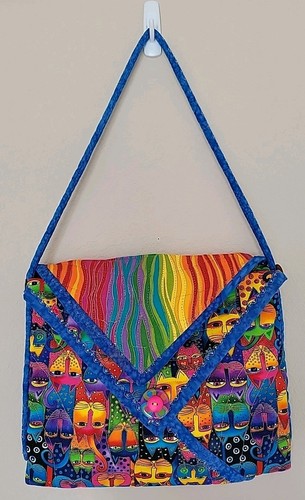 Vtg Laurel Burch Cat Bag Handmade With Jungle Songs Fabric Cat Lady Rainbow READ - 第 9/11 張圖片