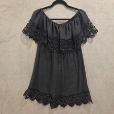 Boho Crochet Lace Trim Off-Shoulder Dress Women's One Size Peasant Hippie