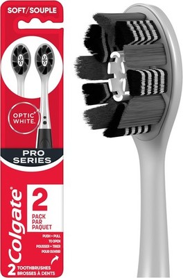 Optic White Pro Series Charcoal Toothbrushes, Adult Soft Toothbrushes with