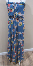 Teeze Me Boho Sun Dress Women M Blue Floral Spagetti Strap Floor Length